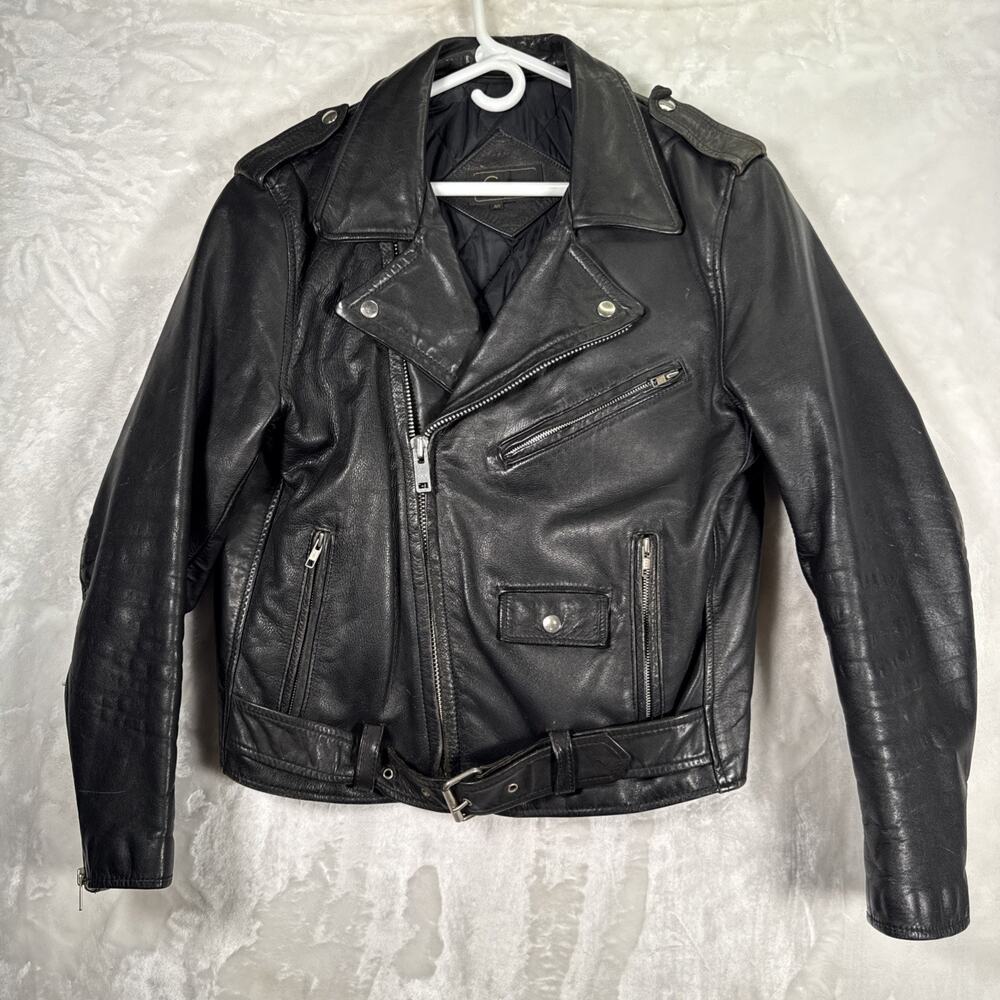 VTG 70S 80S MENS 40 (M) BLACK LEATHER MOTORCYCLE BIKER PUNK JACKET
